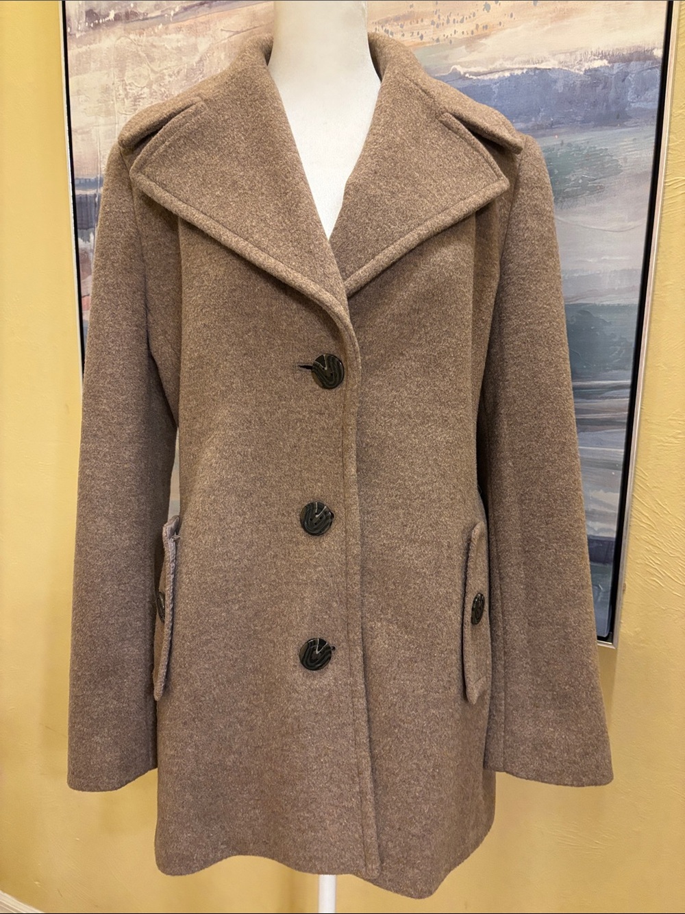 Calvin Klein Taupe Brown Women's Pea Coat
